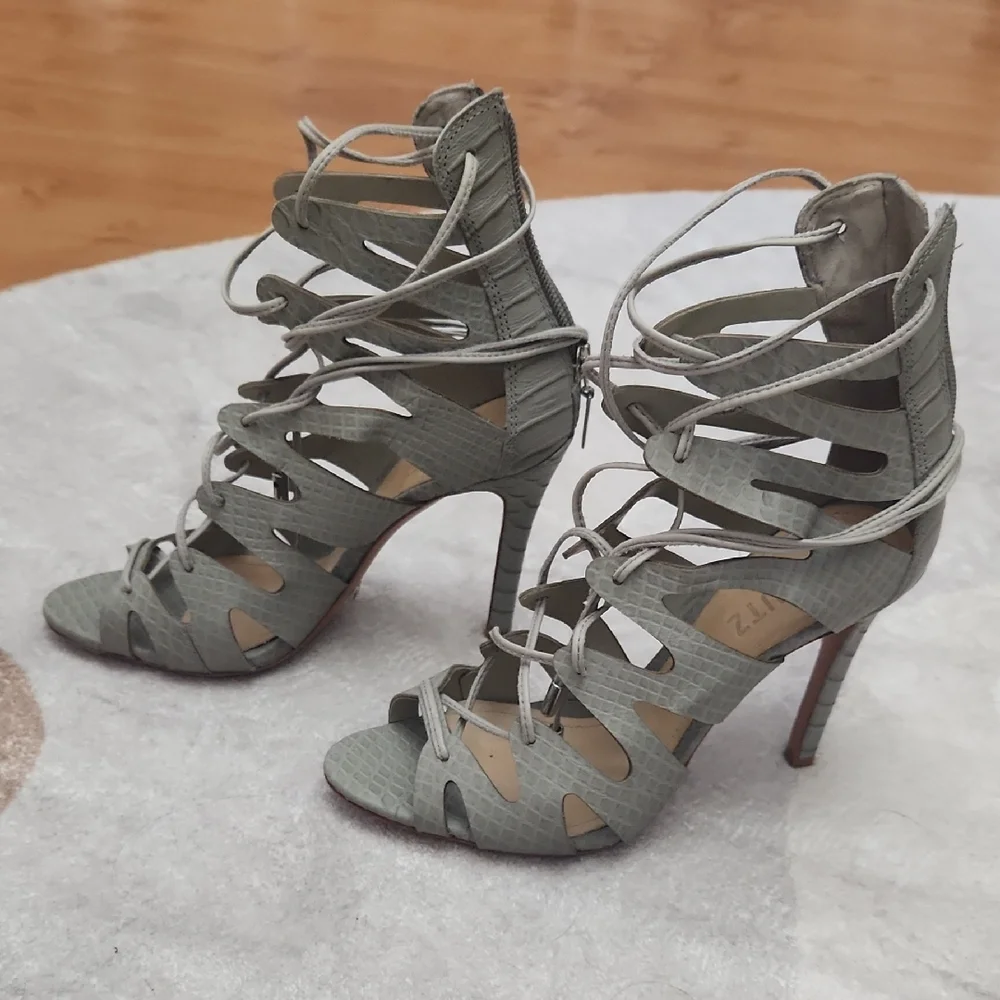 Schutz Elegant Gray Lace-Up Heels - Picture 3 of 7